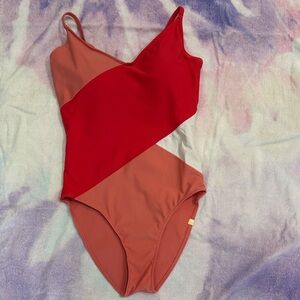 Colorblock One-Piece Swimsuit in Red & Coral